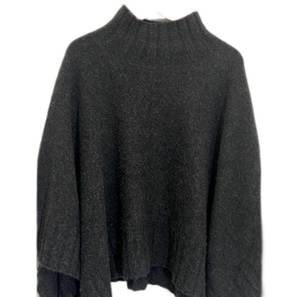 Lou & Grey - Turtle Neck Rib Trim Cape Poncho in Charcoal - size XS - Picture 8 of 10